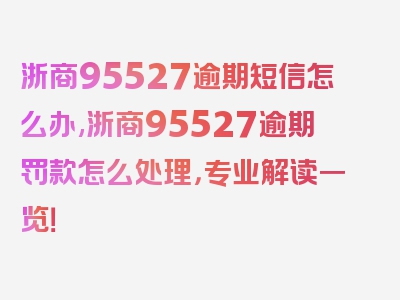 浙商95527逾期短信怎么办,浙商95527逾期罚款怎么处理，专业解读一览！