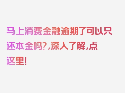 马上消费金融逾期了可以只还本金吗?，深入了解，点这里！