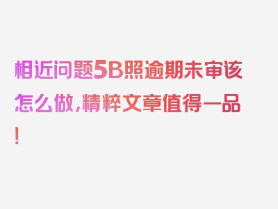 相近问题5B照逾期未审该怎么做，精粹文章值得一品！