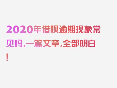 2020年借呗逾期现象常见吗，一篇文章，全部明白！