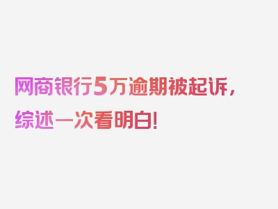 网商银行5万逾期被起诉，综述一次看明白！