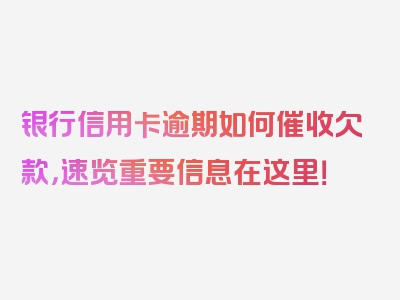 银行信用卡逾期如何催收欠款，速览重要信息在这里！