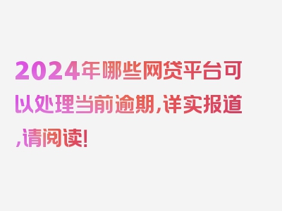 2024年哪些网贷平台可以处理当前逾期，详实报道，请阅读！