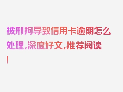 被刑拘导致信用卡逾期怎么处理，深度好文，推荐阅读！