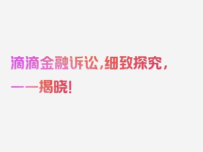 滴滴金融诉讼，细致探究，一一揭晓！