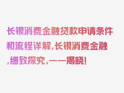 长银消费金融贷款申请条件和流程详解,长银消费金融，细致探究，一一揭晓！