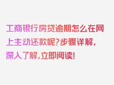 工商银行房贷逾期怎么在网上主动还款呢?步骤详解，深入了解，立即阅读！