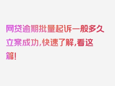 网贷逾期批量起诉一般多久立案成功，快速了解，看这篇！