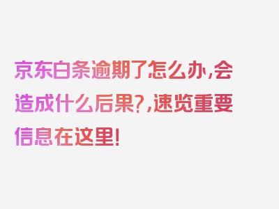 京东白条逾期了怎么办,会造成什么后果?，速览重要信息在这里！