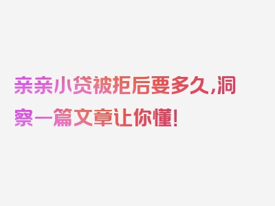 亲亲小贷被拒后要多久，洞察一篇文章让你懂！