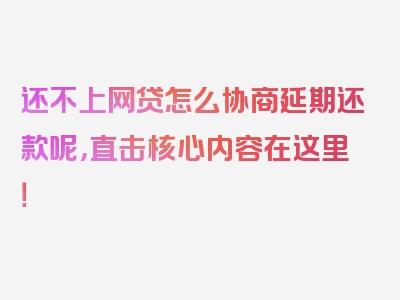 还不上网贷怎么协商延期还款呢，直击核心内容在这里！