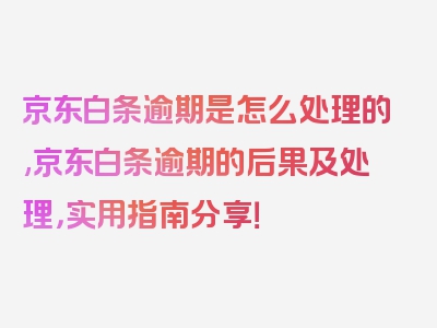 京东白条逾期是怎么处理的,京东白条逾期的后果及处理，实用指南分享！