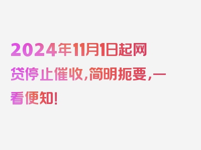 2024年11月1日起网贷停止催收，简明扼要，一看便知！