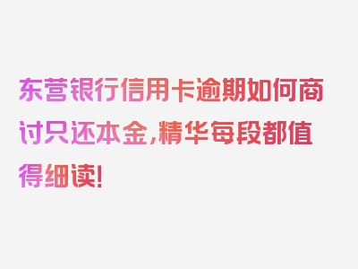 东营银行信用卡逾期如何商讨只还本金，精华每段都值得细读！