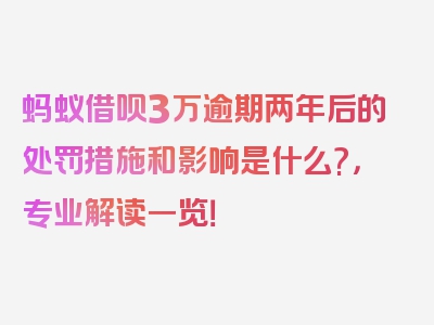 蚂蚁借呗3万逾期两年后的处罚措施和影响是什么?，专业解读一览！