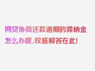 网贷协商还款逾期的滞纳金怎么办呢，权威解答在此！