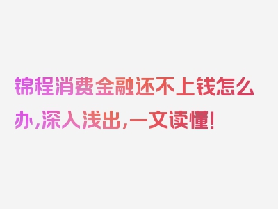 锦程消费金融还不上钱怎么办，深入浅出，一文读懂！