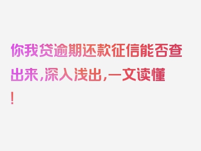 你我贷逾期还款征信能否查出来，深入浅出，一文读懂！