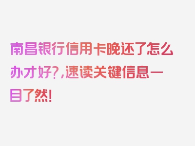 南昌银行信用卡晚还了怎么办才好?，速读关键信息一目了然！