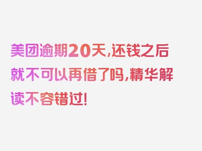 美团逾期20天,还钱之后就不可以再借了吗，精华解读不容错过！