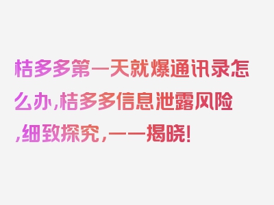 桔多多第一天就爆通讯录怎么办,桔多多信息泄露风险，细致探究，一一揭晓！