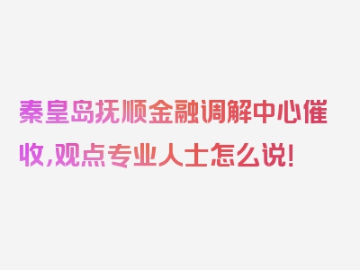 秦皇岛抚顺金融调解中心催收，观点专业人士怎么说！