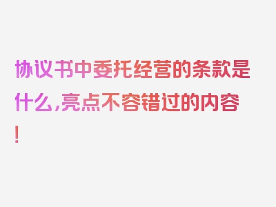 协议书中委托经营的条款是什么，亮点不容错过的内容！