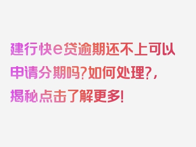 建行快e贷逾期还不上可以申请分期吗?如何处理?，揭秘点击了解更多！