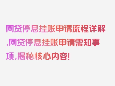 网贷停息挂账申请流程详解,网贷停息挂账申请需知事项，揭秘核心内容！