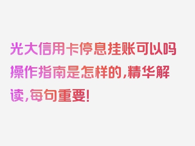 光大信用卡停息挂账可以吗操作指南是怎样的，精华解读，每句重要！