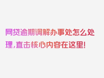 网贷逾期调解办事处怎么处理，直击核心内容在这里！