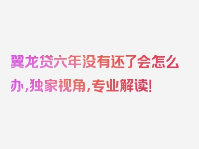 翼龙贷六年没有还了会怎么办，独家视角，专业解读！