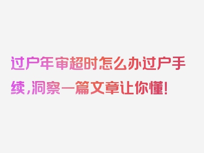 过户年审超时怎么办过户手续，洞察一篇文章让你懂！