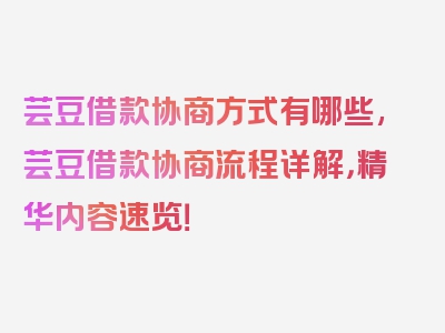 芸豆借款协商方式有哪些,芸豆借款协商流程详解，精华内容速览！