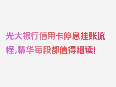 光大银行信用卡停息挂账流程，精华每段都值得细读！