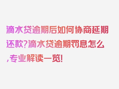 滴水贷逾期后如何协商延期还款?滴水贷逾期罚息怎么，专业解读一览！