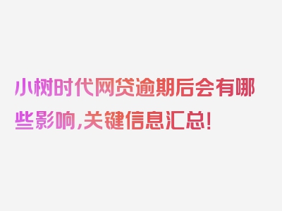 小树时代网贷逾期后会有哪些影响，关键信息汇总！