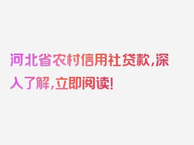 河北省农村信用社贷款，深入了解，立即阅读！