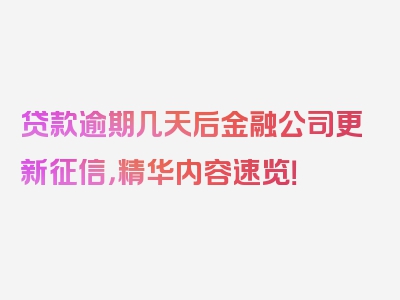 贷款逾期几天后金融公司更新征信，精华内容速览！