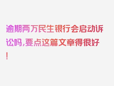 逾期两万民生银行会启动诉讼吗，要点这篇文章得很好！