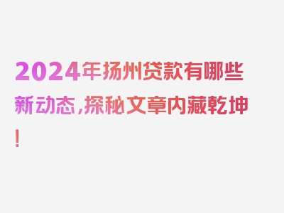 2024年扬州贷款有哪些新动态，探秘文章内藏乾坤！