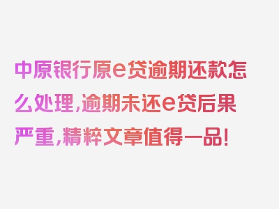 中原银行原e贷逾期还款怎么处理,逾期未还e贷后果严重，精粹文章值得一品！