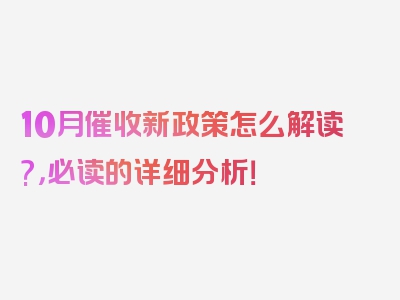 10月催收新政策怎么解读?，必读的详细分析！