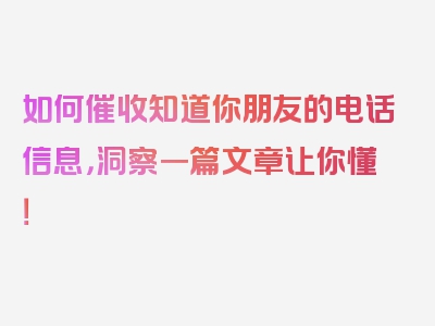 如何催收知道你朋友的电话信息，洞察一篇文章让你懂！