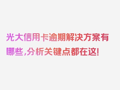 光大信用卡逾期解决方案有哪些，分析关键点都在这！