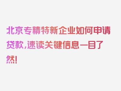 北京专精特新企业如何申请贷款，速读关键信息一目了然！