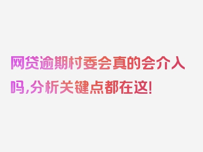 网贷逾期村委会真的会介入吗，分析关键点都在这！