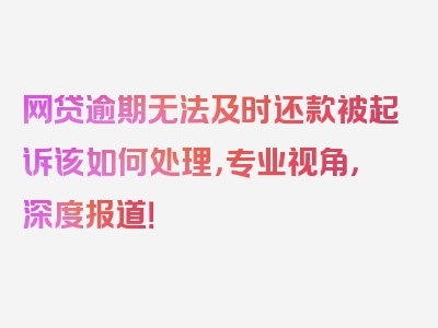 网贷逾期无法及时还款被起诉该如何处理，专业视角，深度报道！