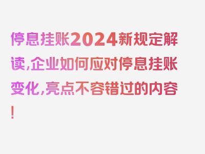 停息挂账2024新规定解读,企业如何应对停息挂账变化，亮点不容错过的内容！