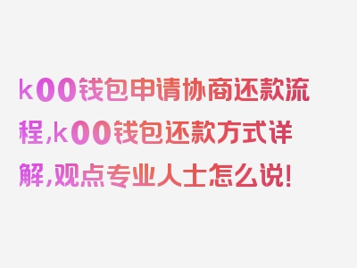 k00钱包申请协商还款流程,k00钱包还款方式详解，观点专业人士怎么说！